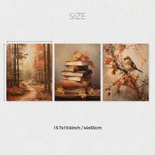 3pcs Vintage Autumn Fantasy Forest Book Bird Moody Wall Art Prints, Rustic Fall Decor Posters, Dark Academia Art Painting, Autumn Decor, Thanksgiving Decor, Ideal Gifts For Living Room, Bedroom, Wall Decor, Home And Room Decor, No Frame - Burnt Orange - View 11
