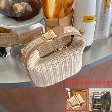 迷你编织草编手提包 - 时尚编织斜挎包，可爱女士旅行沙滩包，完美搭配假日和夏季服装