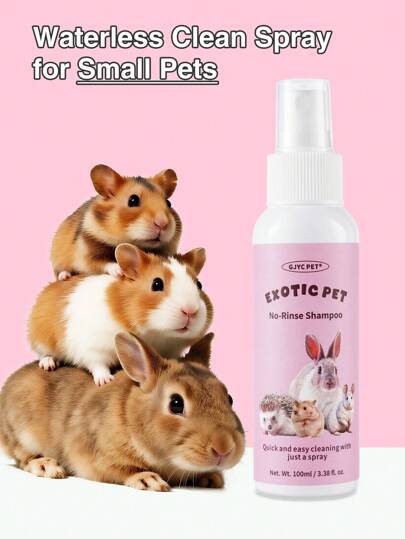 GJYC PET 免冲洗小型宠物香波喷雾 3.38 液体盎司 - 适用于仓鼠/兔子/蜜袋鼯的免水沐浴露 | 即时清洁和除臭 | 旅行装笼子清新剂