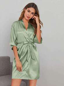 一件装奢华缎面短袖睡袍 | 春夏性感纯色家居服 | 新娘送礼会/伴娘必备 | 居家/派对必备 - 綠色 - 查看 3