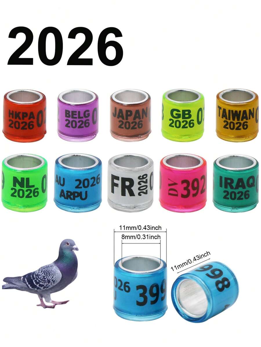 20pcs 2026 Multicolor Pigeon Foot Ring Aluminum Plastic Bird Leg Rings Sign Rings With Letter Number For Pet Bird Fly Race Identification Tracking Training Foot Ring