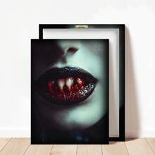1 件无框哥特式吸血鬼帆布印刷品 - 吸血鬼牙齿印刷品、黑暗乡村风格艺术、哥特式美学、恐怖艺术印刷品、吸血鬼核心、黑暗幻想海报、墙壁艺术、房间装饰用品、秋季、万圣节、现代、复古（可选框架）