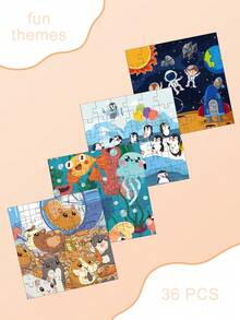 1 Set Paper Jigsaw Puzzles, 36pcs Delicate Puzzles With Animal, Penguin, Ocean, Space Themes, Children's DIY Educational Toys, Parent-Child Interactive Props, Develop Hands-On Ability And Thinking, Holiday & Birthday Gift - Multicolor - View 4