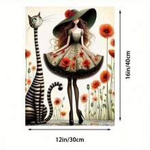 1 pieza de impresión de arte en lienzo enmarcado - Gato y niña caprichosos en vestido floral, decoración de pared interior para dormitorio, sala de estar o oficina, 30.48x40...64 cm, sin marco, arte de pared moderno e inspirador, arte de pared para dormitorio| Diseño Juguetón| Colores Vibrantes, Decoración de Gatos - Multicolor - Ver 5