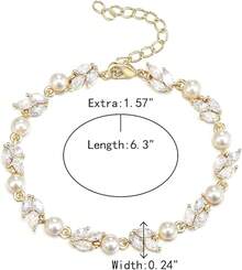 Crysdue Wedding Bridal Link Bracelet Brides Bridesmaids, Marquise Cubic Zirconia Tennis Bracelets Women Prom Jewelry - E_珍珠+立方氧化鋯,金 6.3-7.87 英寸 - 查看 7