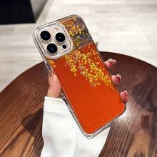 Ginkgo Leaf Pattern Mobile Phone Case, Adorned With Gold And Orange Hues Design, Suitable For IPhone 16, 15, 14, 13, 12, 11 Pro Models, TPU Material, Shockproof Protection. It Is A Great Gift For Family, Friends, Children, Birthdays, Spring Festival, Holidays, Boyfriends, Girlfriends And Valentine's Day. - Clear - View 6