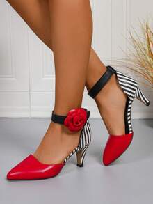 Sandalias de tacón alto con adornos de strass importadas, aptas para vacaciones y uso diario, color rojo - Rojo - Ver 6