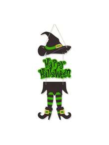 1pc Halloween Happy Sign Decoration Witch Legs Hat Hanging Wooden Wall Decor Version Rustic Front Door Hanger Fall Art Ornament For Home Room Indoor Outdoor Holiday Party - Multicolor - View 7