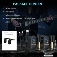 Wireless Guitar System 2.4GHz 2 Modes, Thumb-Size, 90° Rotatable, 100ft Range, Wireless Guitar Transmitter Receiver Plug & Play For Guitar, Bass, Violin, Keyboard - Black (1TX + 1RX) - 黑色 - 查看 7