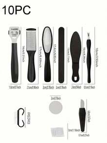 11pcs/10pcs Universal Foot Scrub Set Foot Scraping File, 10In1 Foot Toolkit Exfoliating Cleaning Foot Care Dead Skin Removal Coolus, Scraping, Foot Scrubber - Black - View 2