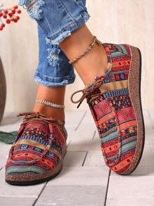 1 Pair Random Floral Print Bohemian Casual Slip-On Shoes, Outdoor Sport Flat Loafers, Spring/Autumn - Multicolor - View 4