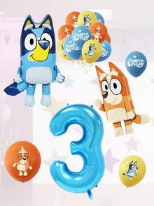 Bluey Birthday Party Decoration Cartoon Foil Balloons, Aluminum Foil Blue Cartoon Foil Balloons, Birthday Party, 1-9 Years Old Blue Number Latex Aluminum Film Balloon Decoration, Birthday, Wedding Party And Gathering Background Wall Decoration Halloween, Christmas - Multicolor - View 9