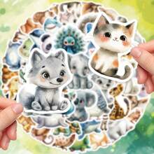 50 buc autocolante drăguțe cu animale în acuarelă, personalizate, artizanat, scrapbooking, pentru sticle de apă, cutie de șervețele, raft, tabletă, husă de telefon, chitară, valiză, cască, frigider, scrapbooking, aplicații decorative autoadezive, finisaj mat, excelent pentru cadouri de sărbători!