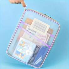 1pc A4 Dual Layer Nylon Mesh Subject Bag, File Folder, Document Organizer Bag For Exams, Study (Green Color May Have Slight Variation, 3 Different Green Shades Will Be Randomly Sent, The Color Of The File Folder Label Frame Is Also Random, Please Note For Consumers)