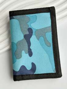 Pared plegable de 3 piezas, estampado de dibujos animados y Camlage, material de poliéster duradero con bolsillo con cremallera y llavero, monedero de uso diario