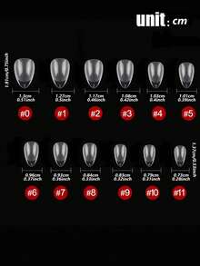 240 miếng/12 kích cỡ Miếng dán móng tay ngắn hình hạnh nhân bán mờ, tự dính, thích hợp sử dụng tại nhà và salon, có sẵn các gói 240/192/144/120/24 miếng. - Trong sáng - Xem 5