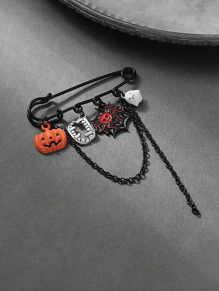 1pc Halloween Limited-Edition Styling Brooch Pin With Pumpkin, Ghost & Spider Whimsical Elements, Festive Vibe