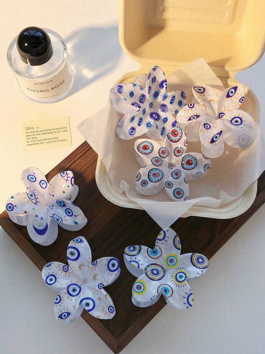 1 Stück/6 Stück Set mit witzigem Augen-Muster, Blumen-Dekor Haarclips, Damen Lässig Fashion interessante Haarspangen, Alltags Lässig Stil Haarzubehör elegante Spangen, Schulsachen, College