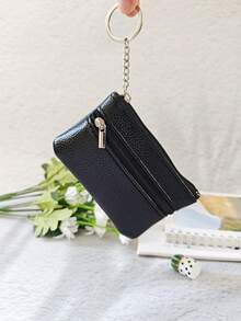 2 Pcs Mini Fashion Solid Color Coin Purse Thin Short Key Coin Purse Classic Simple Small Wallet Zipper Clutch Bank Card Lipstick Data Cable Storage Bag Suitable For Women Wallet Mini Wallet Purse Wallet Wristlet Wallet Coin Wallet - Black - View 5