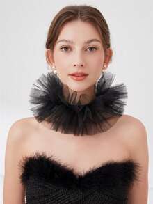 1pc Fashionable Solid Color Mesh Women Faux Collar For Dress For Christmas Decor - Multicolor - View 8