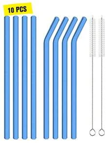 14/10/7/5/3件組彩色玻璃吸管套組附刷子 - 8mm可重複使用飲用吸管(6支直管+6支彎管) 粉色、透明、綠色等多色，適合果昔、冰咖啡、珍珠奶茶、雞尾酒及派對用品 - 彩色 - 查看 24