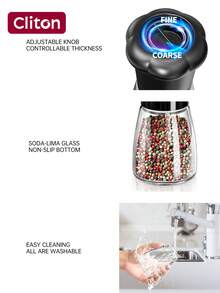 CLITON 1/2 件手动胡椒研磨器 – 节日礼物首选，厨房必备！非常适合节日、乔迁贺礼或烹饪爱好者的馈赠。配备大容量玻璃研磨盒、防尘设计，加长研磨带，研磨更舒适。适用于黑胡椒、白胡椒、海盐、玫瑰盐等 – 实用、时尚、贴心