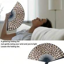 Quạt xếp họa tiết da báo thanh lịch, khung đen - Phong cách công chúa thời trang, nhẹ và dễ mang theo, phù hợp cho phụ nữ, quạt cầm tay | Quạt chủ đề công chúa | Quạt nhẹ (Không bao gồm vỏ quạt) - Nhiều màu - Xem 6