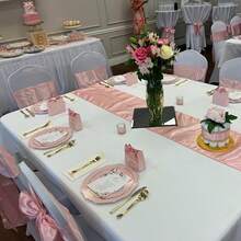 WDF Partyware 150Pcs Pink Gold Plastic Plates & Disposable Silverware, Pink Disposable Plates For Party Include 30 Dinner Plate,30 Dessert Plate,30 Knives,30 Forks,30 Spoons For Wedding Catering - 粉色 - 查看 7