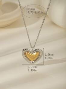 3 件欧美夸张不锈钢 18k 双色心形耳环和项链首饰套装，适合女性日常、节日、约会佩戴或送礼 - 雙色愛心 - 查看 4