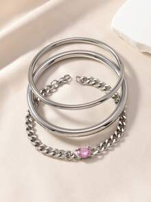 3 件独特不锈钢彩色水钻锆石手链和手镯套装，适合女性日常佩戴、节日、约会、订婚、婚礼，是送给爱人、朋友、家人的绝佳礼物