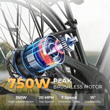 WIND HORSE 26" Electric Bike For Adults With 36V 13AH Removable Battery And Up To 50 Miles 20MPH, 350W Motor (PEAK 750W), 7-Speed, Commuter Ebike With Lockable Suspension Fork For Commuting Leisure Adults Teens Gift