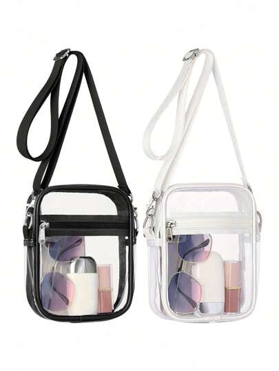 Clear Crossbody Bag,With Adjustable Shoulder Strap, Zipper Closure, Unlined, PVC Material, Solid Color,Stadium Approved 12 X 12 X 6 Clear Transparent Purse Bag For Concerts Sports Events Festivals Lightweight,Fashion White-Collar Workers College,Work, Business, Commute(Random Styles)