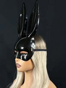 1 pièce Masque de lapin - Masque de mascarade en plastique noir et blanc brillant avec bandeau élastique, convient pour le carnaval et les costumes de fête - Design unique, durable et confortable