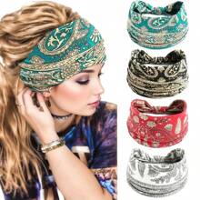 4 Packungen Vintage Paisley Muster Stirnbänder, bunte Bandana Sport Schweißbänder, Yoga Haarzubehör, Boho Stil, Polyestermaterial elegante Haarbänder