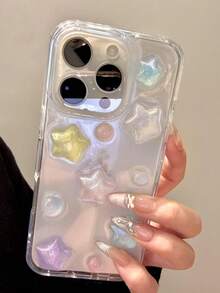 Korean Laser Stars Epoxy Clear Phone Case Compatible With IPhone 16 15 14 13 12 11 Pro Max Plus Cute Transparent Soft Back Cover - Clear - View 2