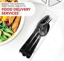 Individually Wrapped Plastic Cutlery Packets/Heavy Duty Silverware Kits, Fork/Spoon/Knife/Napkin/Salt/Pepper, 50 Utensils Sets, Black,9009833 - Black - View 5