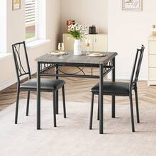 Techigher Dining Table Set For 2 With Upholstered Chairs Kitchen Small Table And Chairs Set Of 2 Square Dinette Set 3 Piece Kitchen & Dining Room Sets For Small Space Apartment Home Office - Grey Cushioned Seat - View 9
