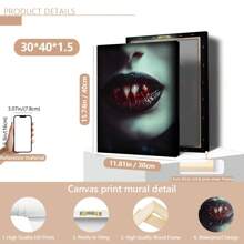 1 件无框哥特式吸血鬼帆布印刷品 - 吸血鬼牙齿印刷品、黑暗乡村风格艺术、哥特式美学、恐怖艺术印刷品、吸血鬼核心、黑暗幻想海报、墙壁艺术、房间装饰用品、秋季、万圣节、现代、复古（可选框架）