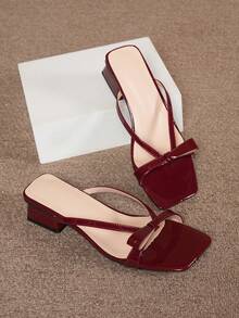 Fairy Style French Convertible Sandals 2025 New Style Strap Bowknot Square Toe High Heels, Wine Red Patent Leather, Fashion Women Shoes - Burgundy - View 1