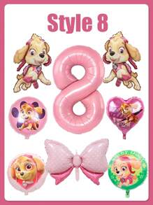 Paw Patrol Dies ist ein Patrouillen-Themen Geburtstagsdekorations-Set, mit rosa als Hauptfarbe. Der Kern ist eine riesige rosa digitale Aluminiumfolien-Ballon, kombiniert mit mehreren Aluminiumfilmballons, die mit Patrosenfiguren der Pfoten jeden Tag Muster sind, einschließlich Laufformen, Herzen, Pfötchen-Prints und anderen Stilen. Es gibt auch einen rosa Polka-Punkt-Schleifenballon, speziell entworfen für Geburtstage, um eine süße und kindliche Atmosphäre zu schaffen.