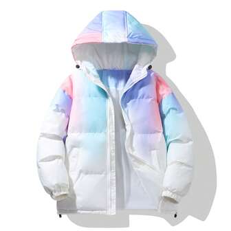 Abrigo acolchado con efecto tie-dye blanco para hombre, ajuste holgado de estilo casual de calle, marca de moda, otoño