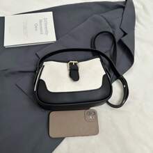Fashionable Linen & Suede Contrast Color Elegant Shoulder Bag, Versatile For Casual Wear