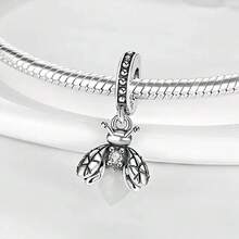 Cuentas de luciérnaga de plata de ley 925, adecuadas para pulseras DIY, regalo para mujeres - Beis - Ver 2