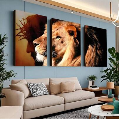 Quadro Decorativos Jesus e o Leão Pintura Decorativa De Paisagens Domésticas Sala De Estar Quarto Decoração Sala De Estar