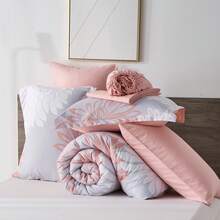 7 Pieces (Full/Queen/King) Elegant Bed In A Bag Comforter Set, Twin(5 Pieces),Stylish Solid Comforter, Soft Microfiber, Comfortable And Warm, Cloud-Like Soft Bedding Set, Bedroom Decor For Spring/Summer/Autumn/Winter, Ideal Gift - 粉色 - 查看 11