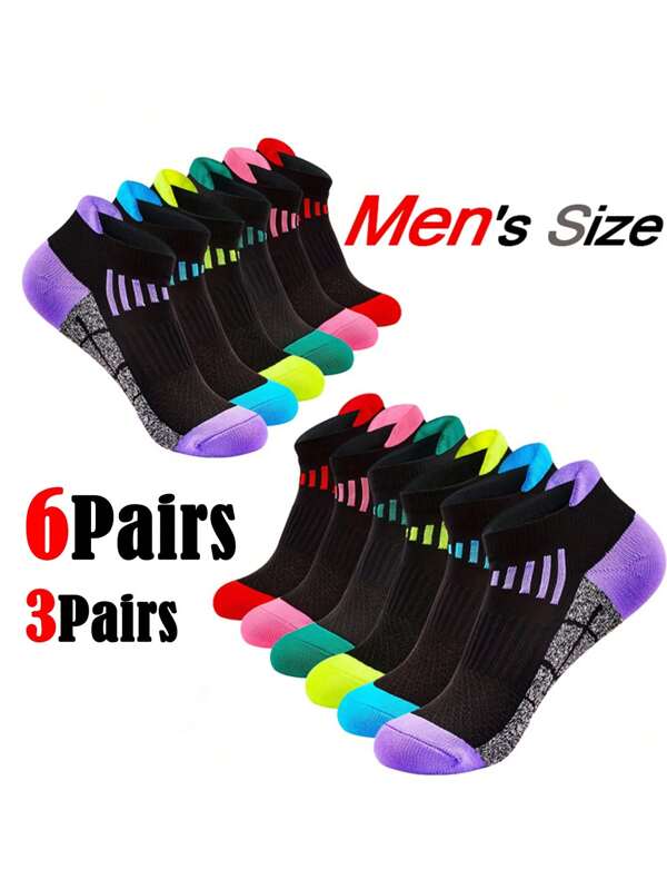 6/3 Pairs Of Men's Compression Sports Socks, Low Cut Cushioned Breathable Ankle Socks Running, Cycling, Hiking. Protect Sports From Injury