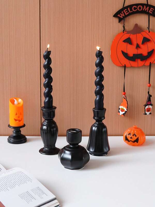 1pc Halloween Wabi-Sabi Style Black Ceramic Candle Holder, Minimalist Diamond-Shaped Candle Stand, Nordic High-End Detailed Roman Column Candle Holder, Suitable For Home Decor Pedestal Candle Holder, Entryway Console Decor, Candlelight Dinner Candle Holder, Gift