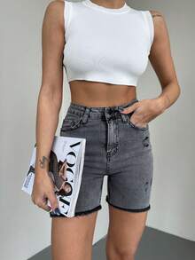 SQUALO Pantaloncini in jeans bermuda da donna per uso quotidiano estivo - Grigio - Visualizzare 3