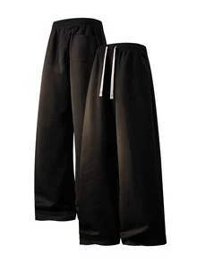 Blueplus Women's Simple And Fashionable Solid Color Straight Leg Sports Pants, Breathable And Comfortable Soft Cropped Pants, 1pc Outdoor Casual Lace Up Women's Sports Pants - màu đen - Xem 2