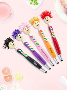 قلم حبر جاف ذو شكل رأس ممسحة 1قطعة/3قطع/5قطع، زخرفة فيونكة ملونة، مموج مريح، قلم استخدام مزدوج مع طرف أنيق، أقلام حبر كرتونية من القطيفة، قلم حبر رأس دمية متعدد الوظائف، مقلم هدية أناقة منقوشة من الفرو لتعزيز موسم العودة إلى المدرسة
